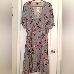 Floral black & white striped dress